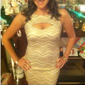 Gold Lace Low Cut Dress with Open Back